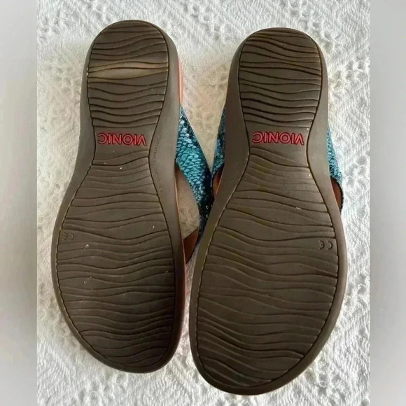 Vionic Women Lucia Toe Post Thong Snake Print Leather Rhinestone Sandal Size 10 - Picture 7 of 7